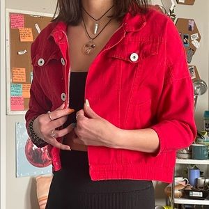 Cropped Red Jean Jacket